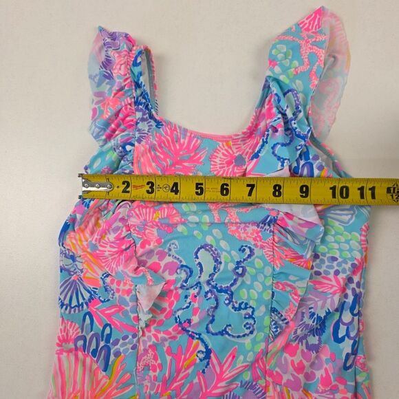 Lilly Pullitzer Lisa One-Piece Swimsuit Girls Sz 8 Pink Blue Beach Swim Wear - Picture 4 of 8